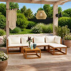 6-Piece Cream Acacia Wood Garden Lounge Set