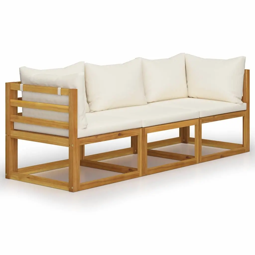 Solid Wood 3-Seater Garden Sofa with Cream Cushions