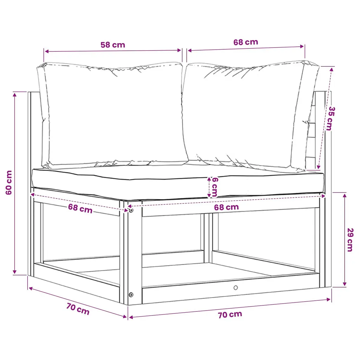 Solid Wood 3-Seater Garden Sofa with Cream Cushions