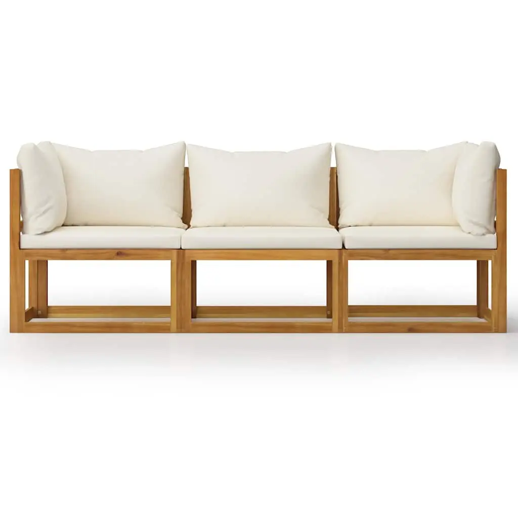 Solid Wood 3-Seater Garden Sofa with Cream Cushions