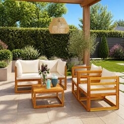 Premium 5 Piece Outdoor Lounge Set with Cream Sofa