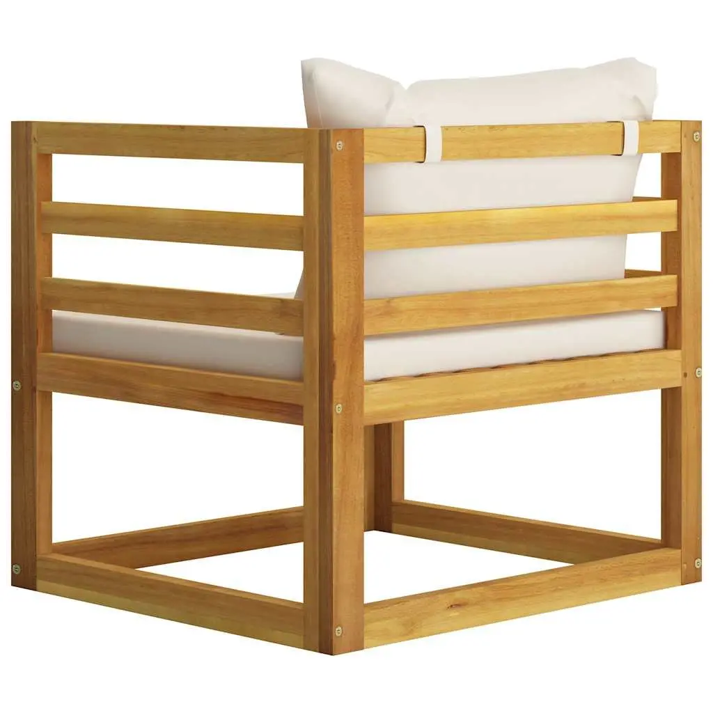 5 Piece Outdoor Lounge Set Solid Acacia Wood Cream Sofa Coffee Table Cushions