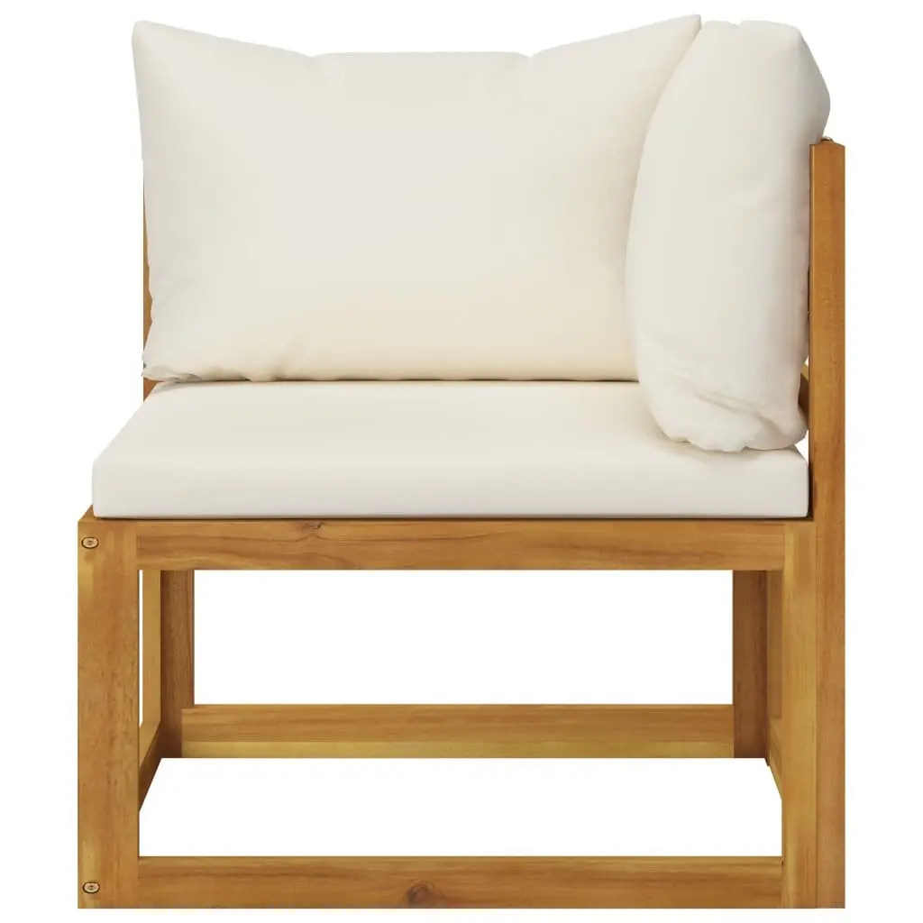5 Piece Outdoor Lounge Set Solid Acacia Wood Cream Sofa Coffee Table Cushions