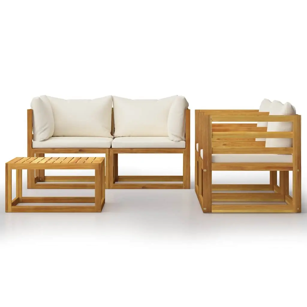 5 Piece Outdoor Lounge Set Solid Acacia Wood Cream Sofa Coffee Table Cushions