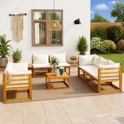 Stylish 9 Piece Outdoor Lounge Set with Acacia Wood Frame
