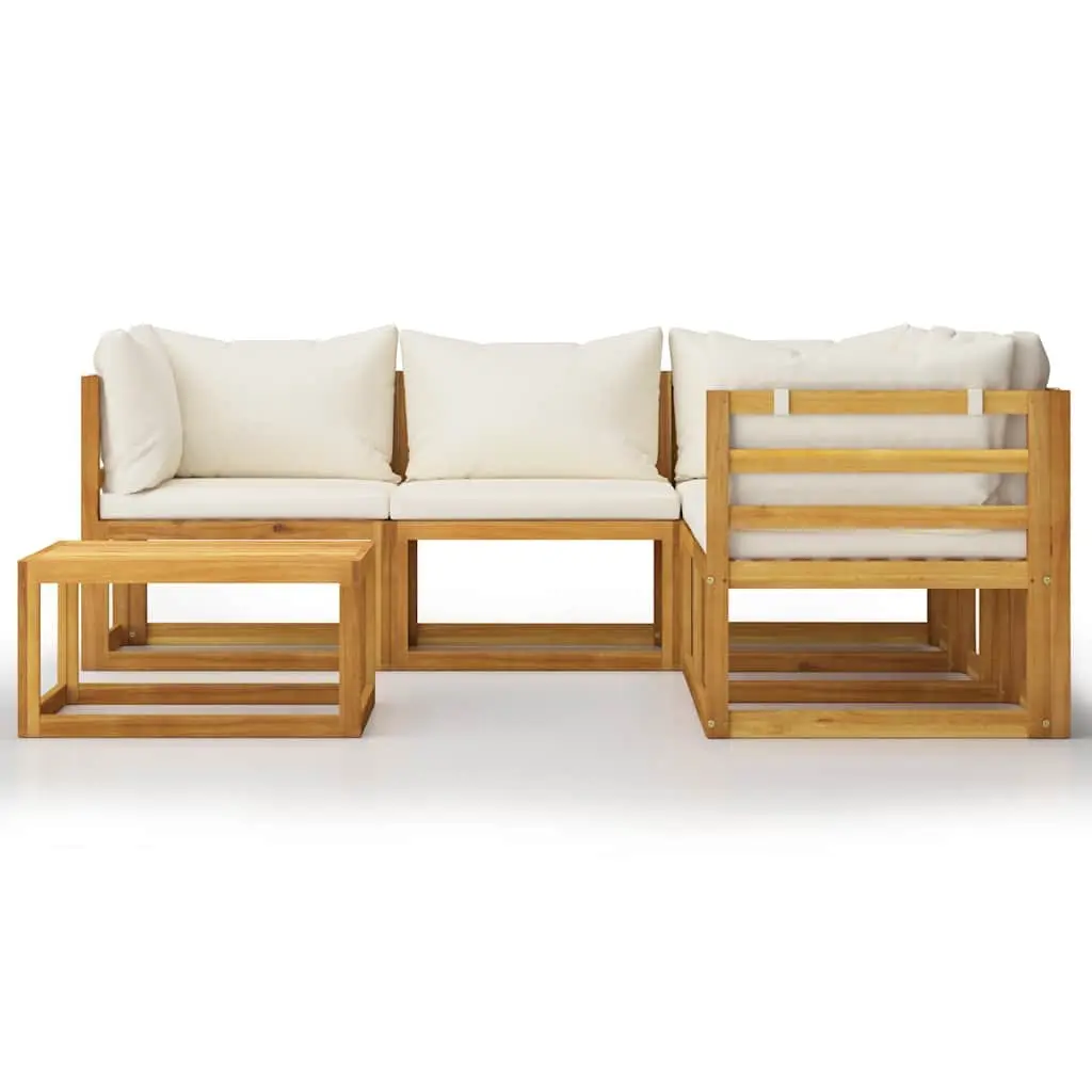 Garden Lounge Set Solid Acacia Wood Cream Modular 6 Piece Outdoor Furniture Patio Sofa Coffee Table