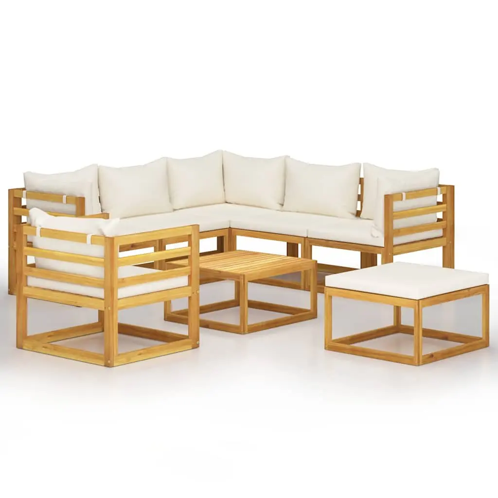 8 Piece Garden Lounge Set Solid Acacia Wood Cream Modular Outdoor Furniture with Cushions