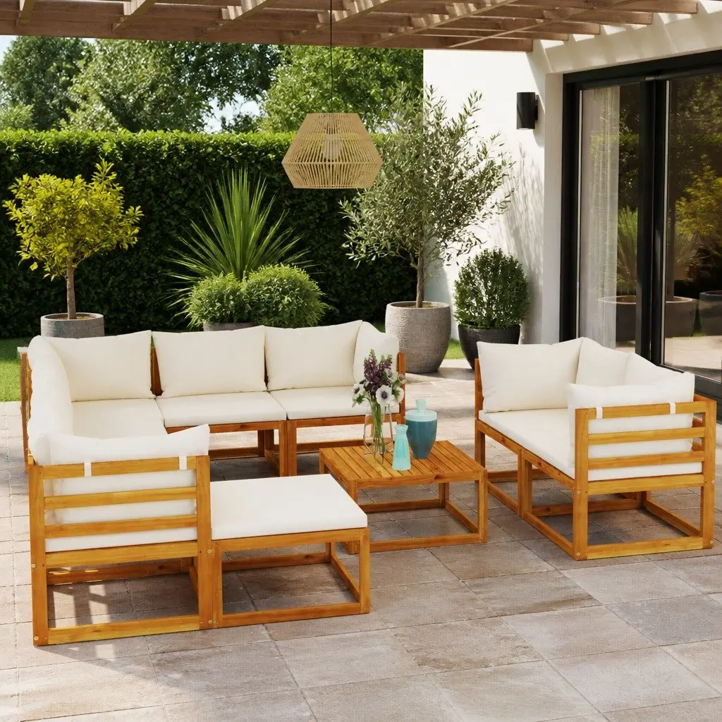 Garden Lounge Set Solid Acacia Wood 10 Piece Outdoor Furniture Cream