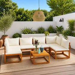 7 Piece Outdoor Lounge Set with Cushions and Coffee Table