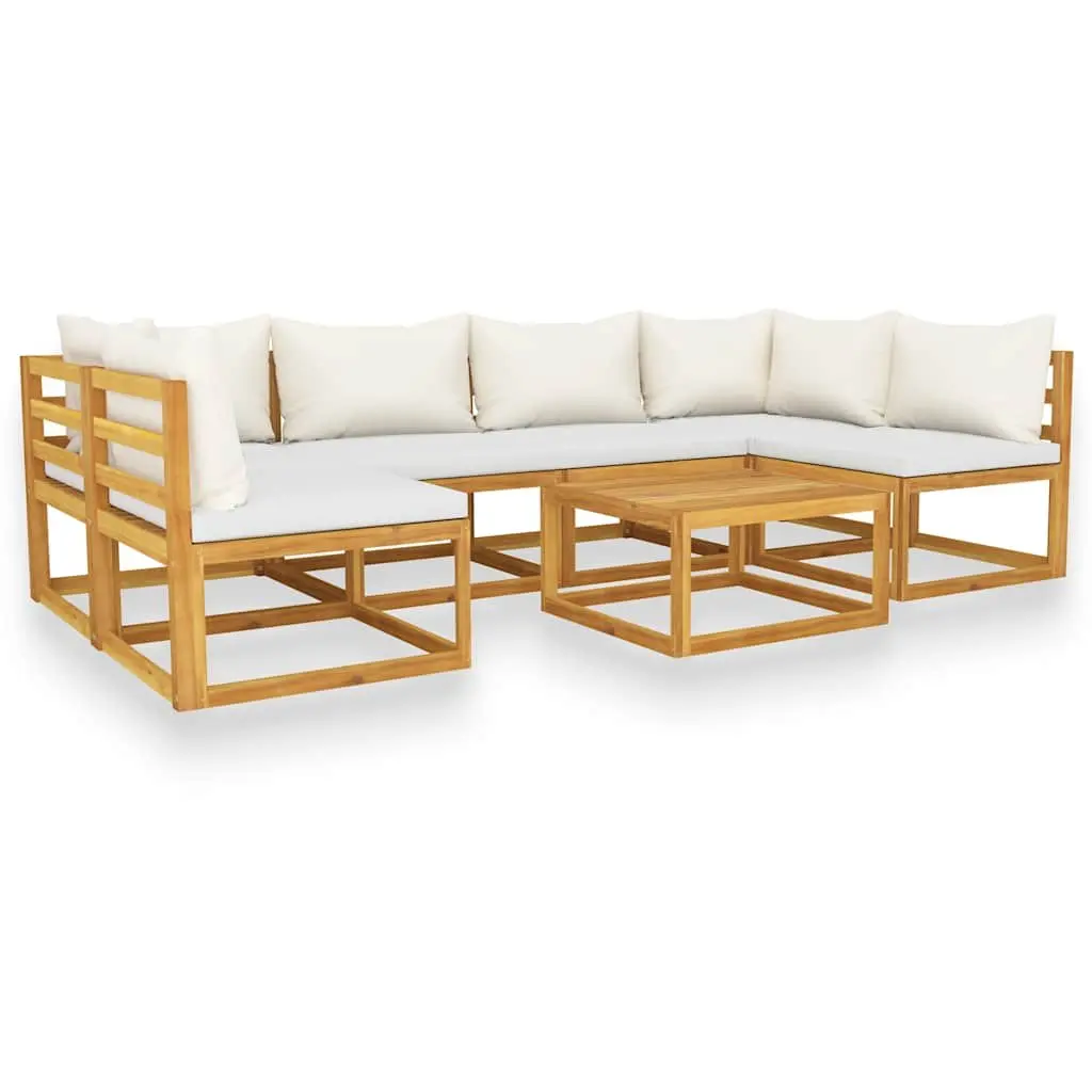 Garden Lounge Set Solid Acacia Wood 7 Piece Modular Outdoor Furniture Cream