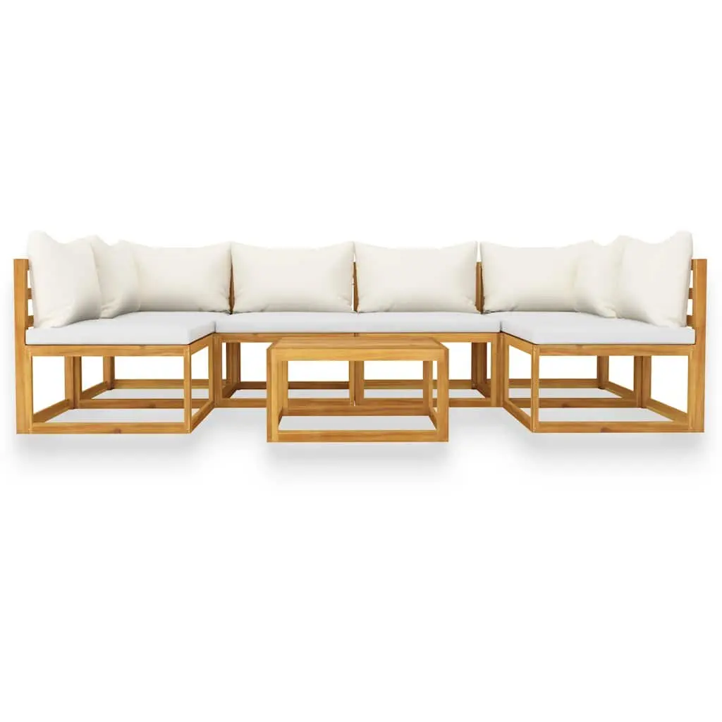 Garden Lounge Set Solid Acacia Wood 7 Piece Modular Outdoor Furniture Cream