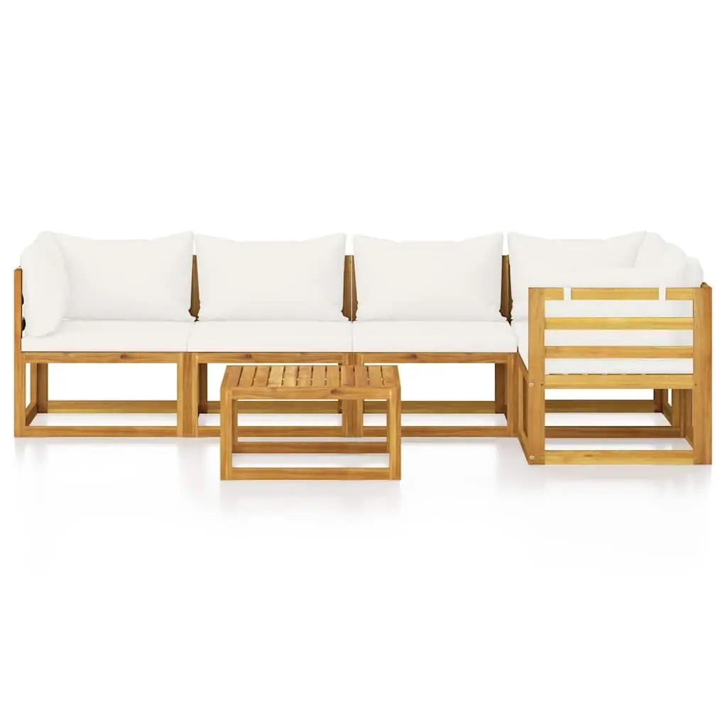 Garden Lounge Set Solid Acacia Wood 6 Piece Modular Seating Cream