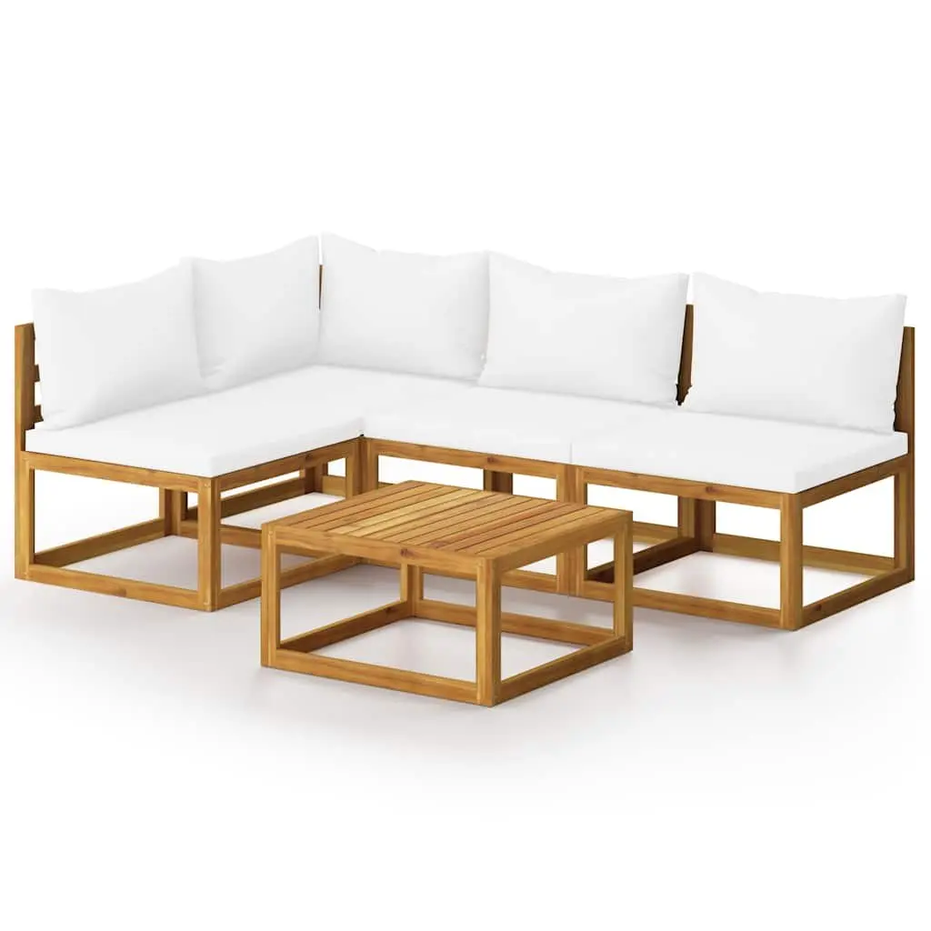 5 Piece Outdoor Lounge Set Solid Acacia Wood Cream Modular Sofa Coffee Table
