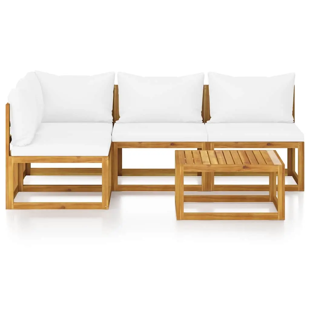 5 Piece Outdoor Lounge Set Solid Acacia Wood Cream Modular Sofa Coffee Table