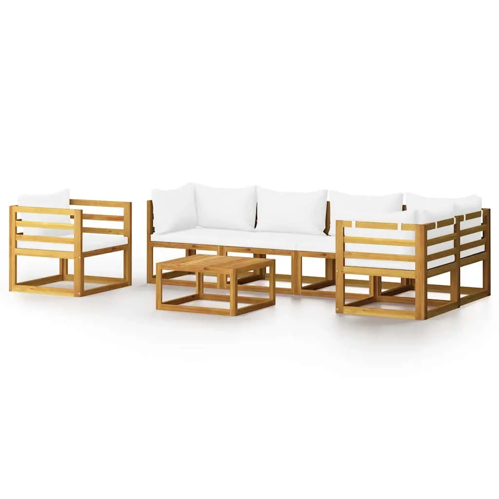 7 Piece Garden Lounge Set Solid Acacia Wood Cream Outdoor Patio Seating with Cushions Coffee Table