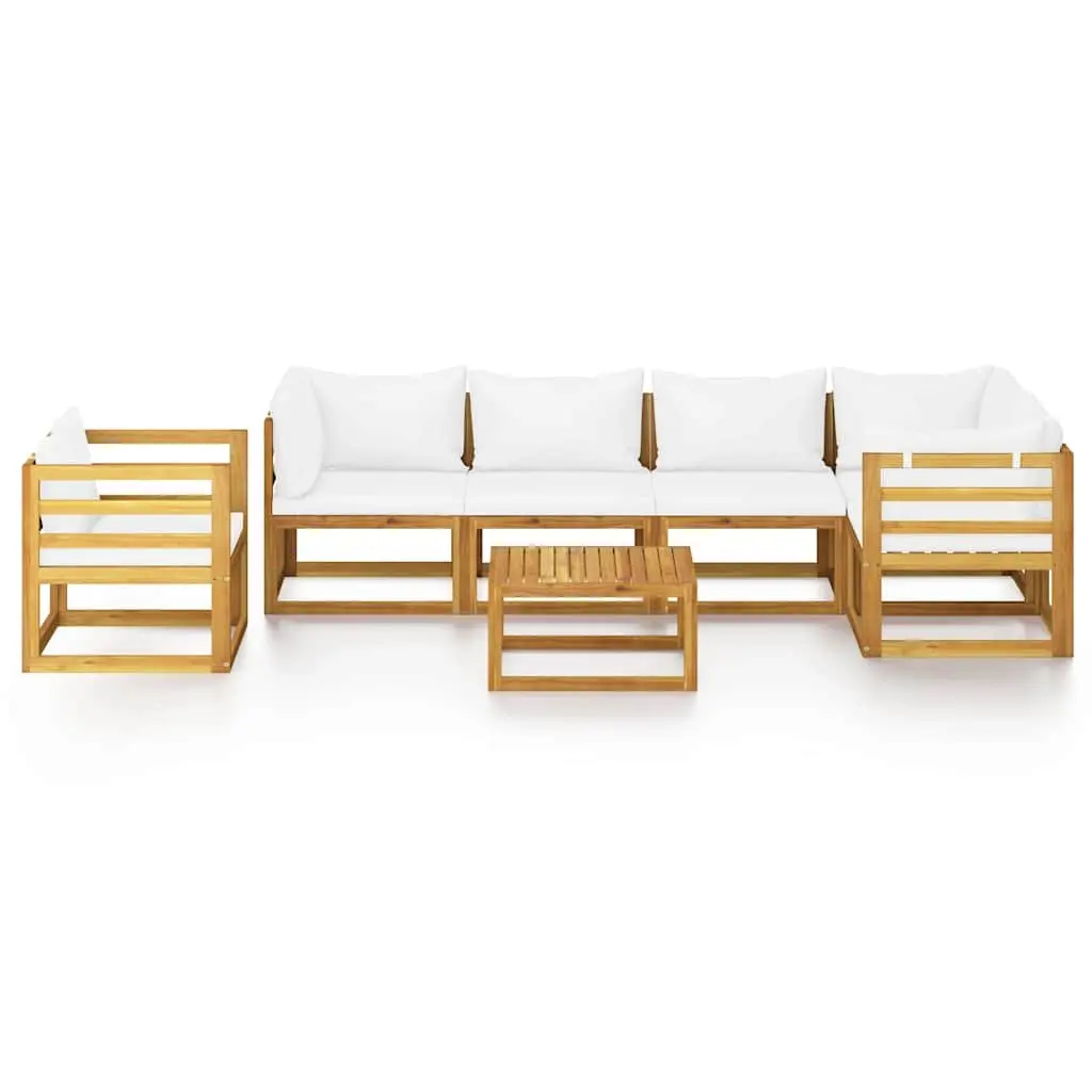 7 Piece Garden Lounge Set Solid Acacia Wood Cream Outdoor Patio Seating with Cushions Coffee Table
