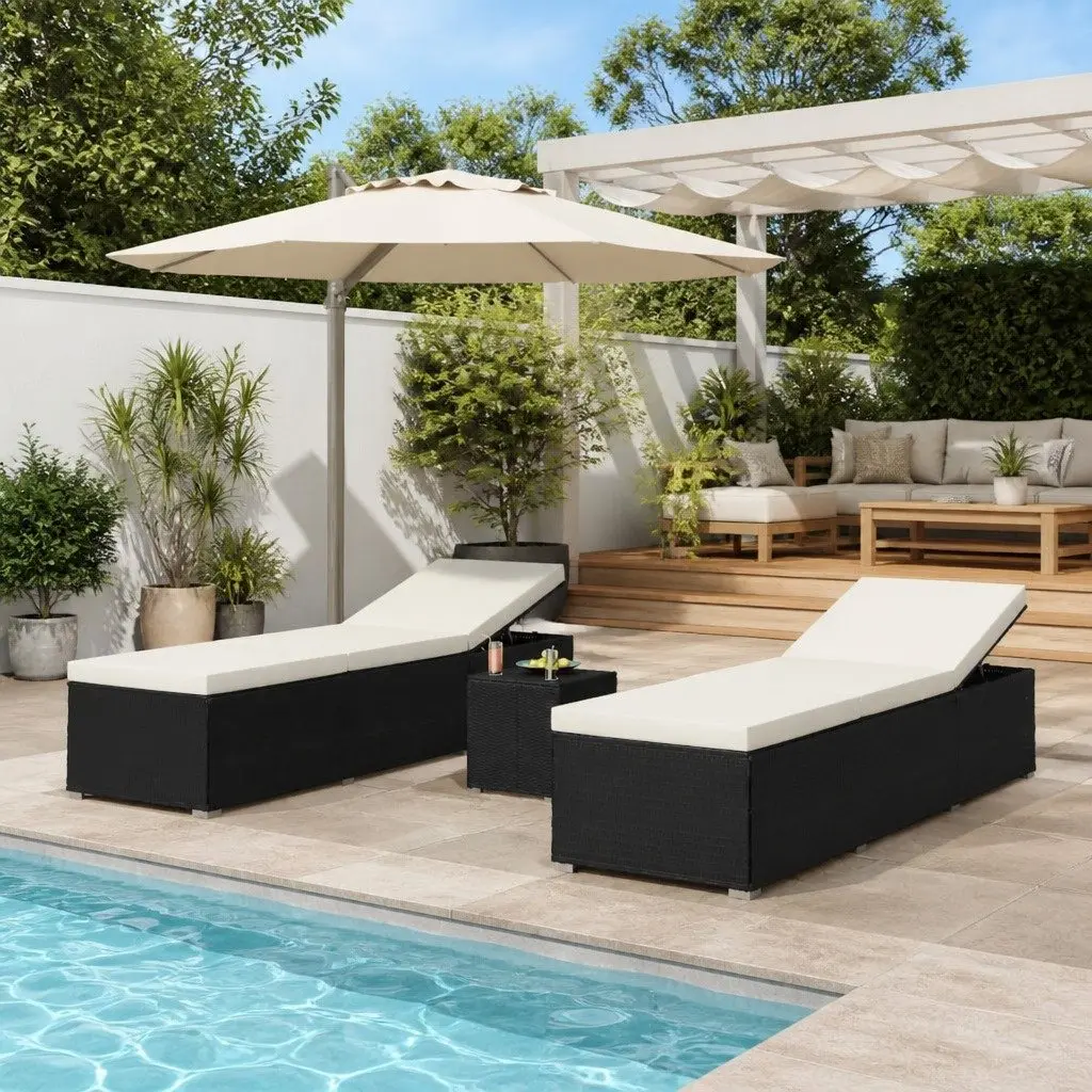 3-Piece Sun Lounger Set with Tea Table