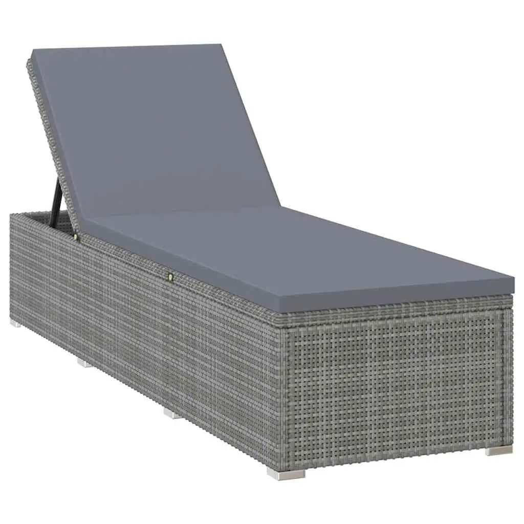 Sun Lounger Set PE Rattan Grey 3 Piece Outdoor Garden Chaise Lounge with Tea Table
