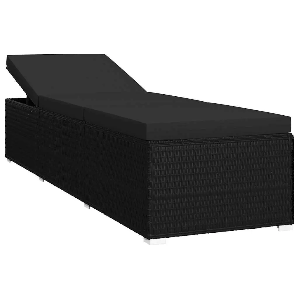 3 Piece Sun Lounger Set PE Rattan Steel Frame Adjustable Black