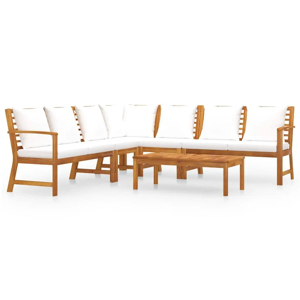 Garden Lounge Set Solid Acacia Wood 6 Piece Outdoor Patio Furniture Sofa Coffee Table Cream