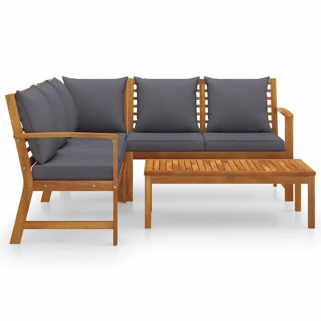 4 Piece Garden Lounge Set Solid Acacia Wood Grey Cushions Coffee Table