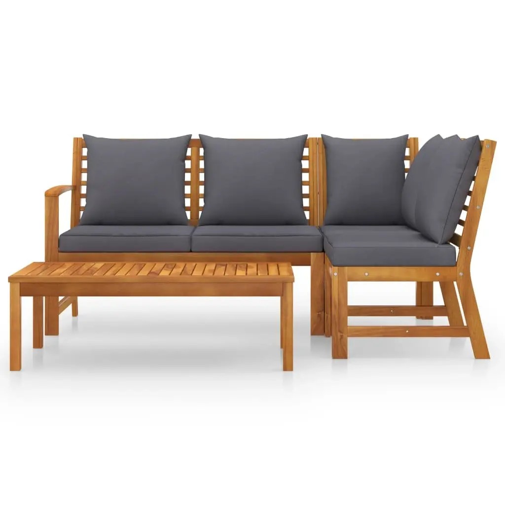 Garden Lounge Set Solid Acacia Wood 4 Piece Grey Outdoor Furniture Patio Sofa Coffee Table Cushions