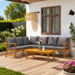 5 Piece Patio Lounge Set with Cushions in Grey