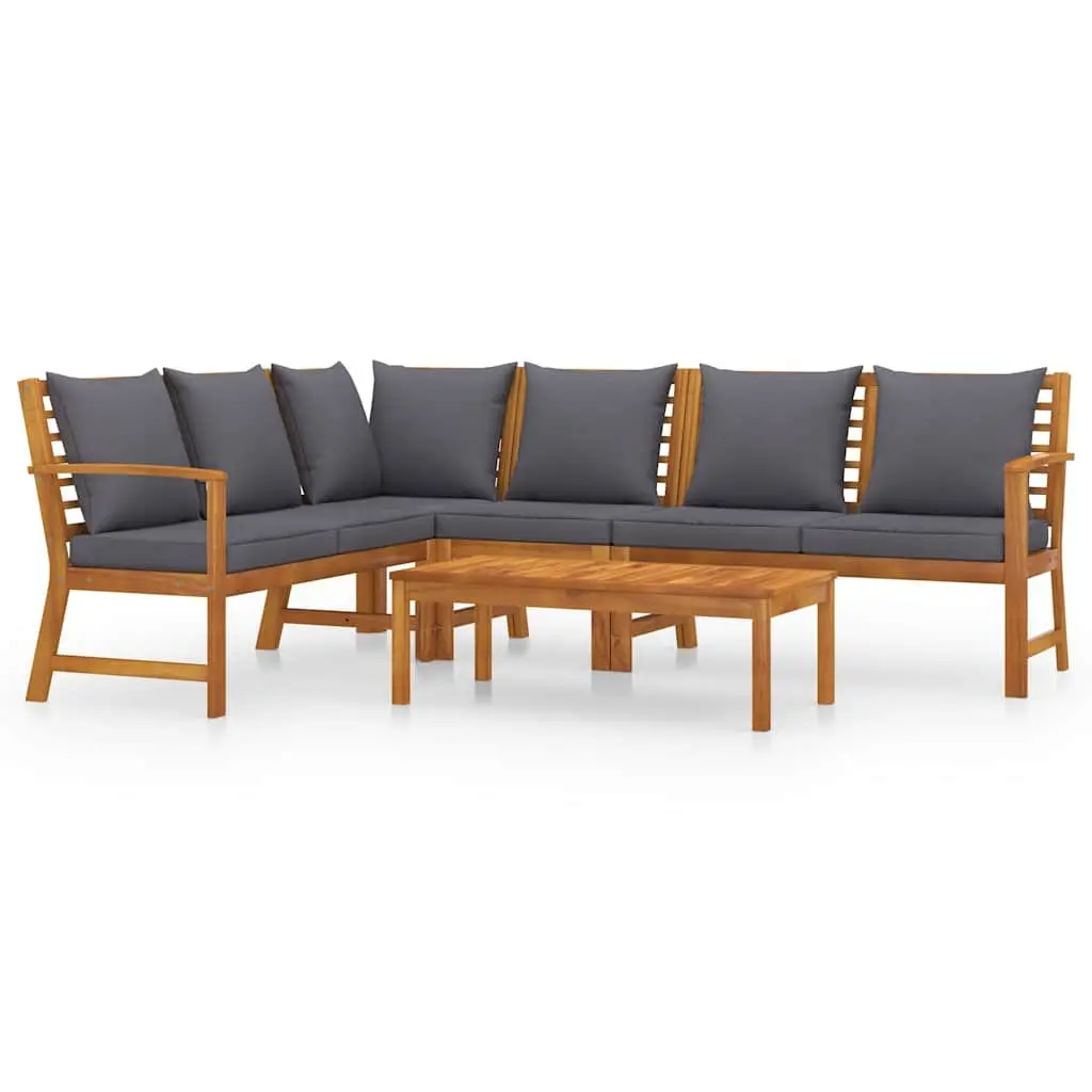 5 Piece Outdoor Garden Lounge Set Solid Acacia Wood Frame Cushions Grey