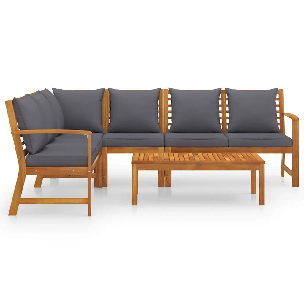 5 Piece Outdoor Garden Lounge Set Solid Acacia Wood Frame Cushions Grey