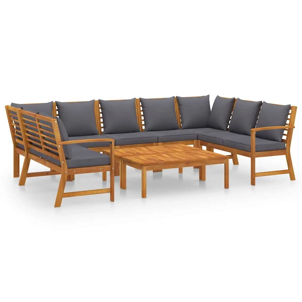 Garden Lounge Set Solid Acacia Wood 9 Piece Outdoor Furniture Patio Sofa Coffee Table Grey Cushion