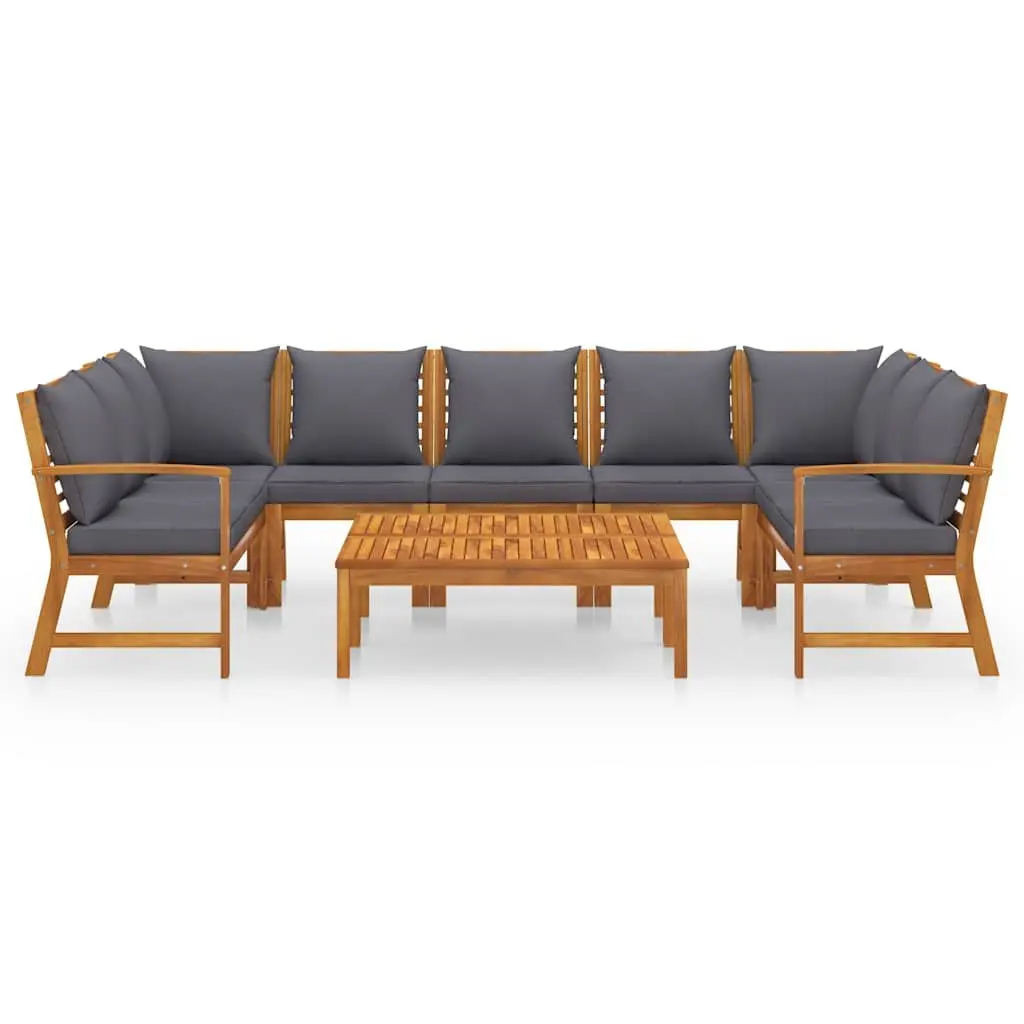 Garden Lounge Set Solid Acacia Wood 9 Piece Outdoor Furniture Patio Sofa Coffee Table Grey Cushion