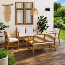Sturdy 5 Piece Garden Lounge Set with Cream Cushions