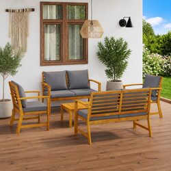 5 Piece Outdoor Garden Lounge Set with Acacia Wood Frame