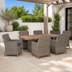 Stylish 7 Piece Outdoor Dining Set with Cushions in Brown