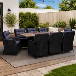 Premium 9 Piece Outdoor Dining Set in Black Poly Rattan