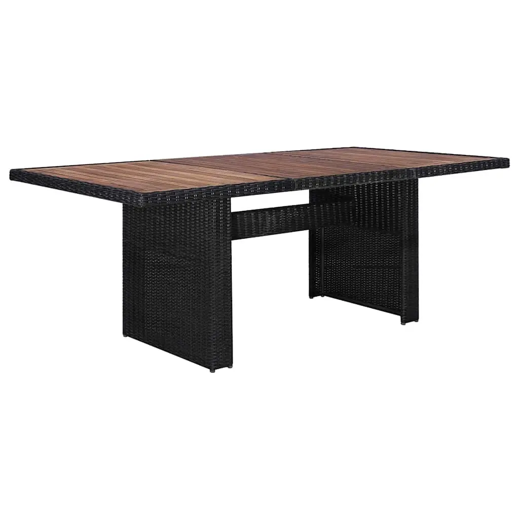 9 Piece Outdoor Dining Set Poly Rattan Steel Frame Acacia Wood Tabletop Black