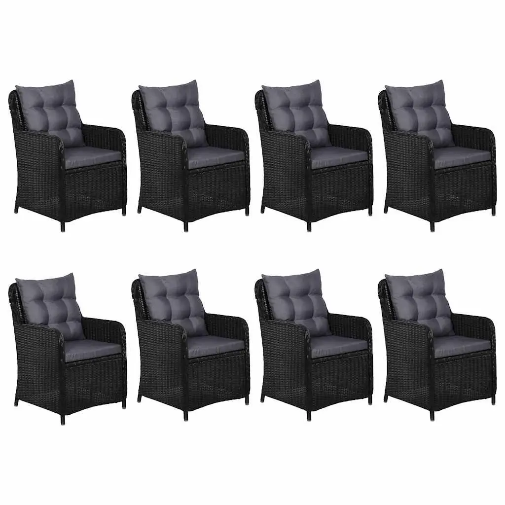 9 Piece Outdoor Dining Set Poly Rattan Steel Frame Acacia Wood Tabletop Black