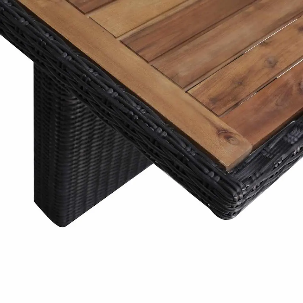 9 Piece Outdoor Dining Set Poly Rattan Steel Frame Acacia Wood Tabletop Black