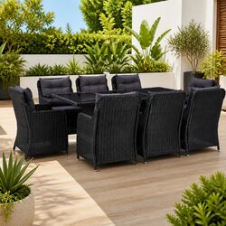 9-Piece Outdoor Dining Set with Half Round Poly Rattan