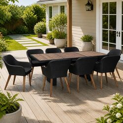 Durable 9 Piece Outdoor Dining Set with Cushions - Black