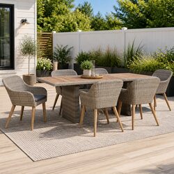 7-Piece Brown Poly Rattan Outdoor Dining Set