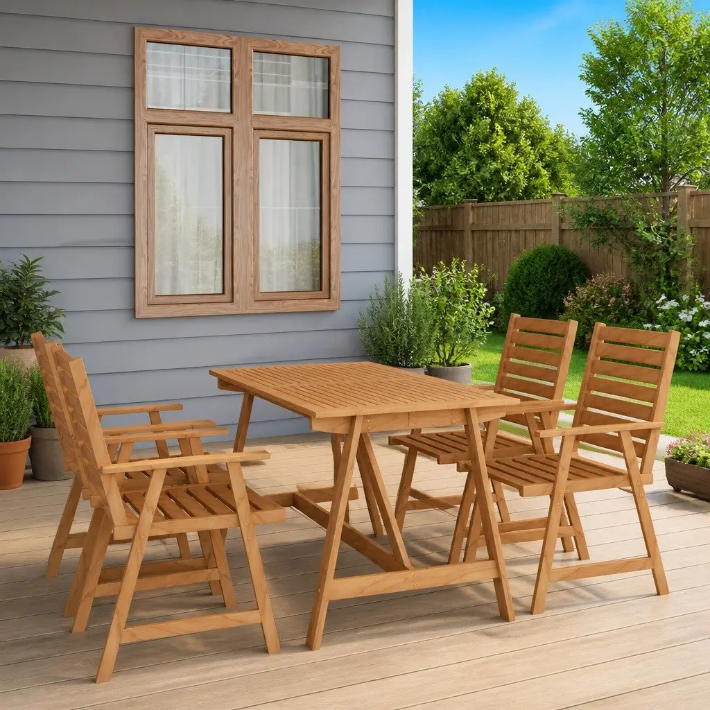 5 Piece Outdoor Dining Set with Solid Wood Table and Chairs