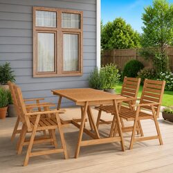 5 Piece Outdoor Dining Set with Solid Wood Table and Chairs