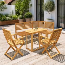 Durable 4 Piece Wooden Bistro Set for Outdoor Use