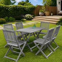 7 Piece Folding Outdoor Dining Set in Grey Acacia Wood