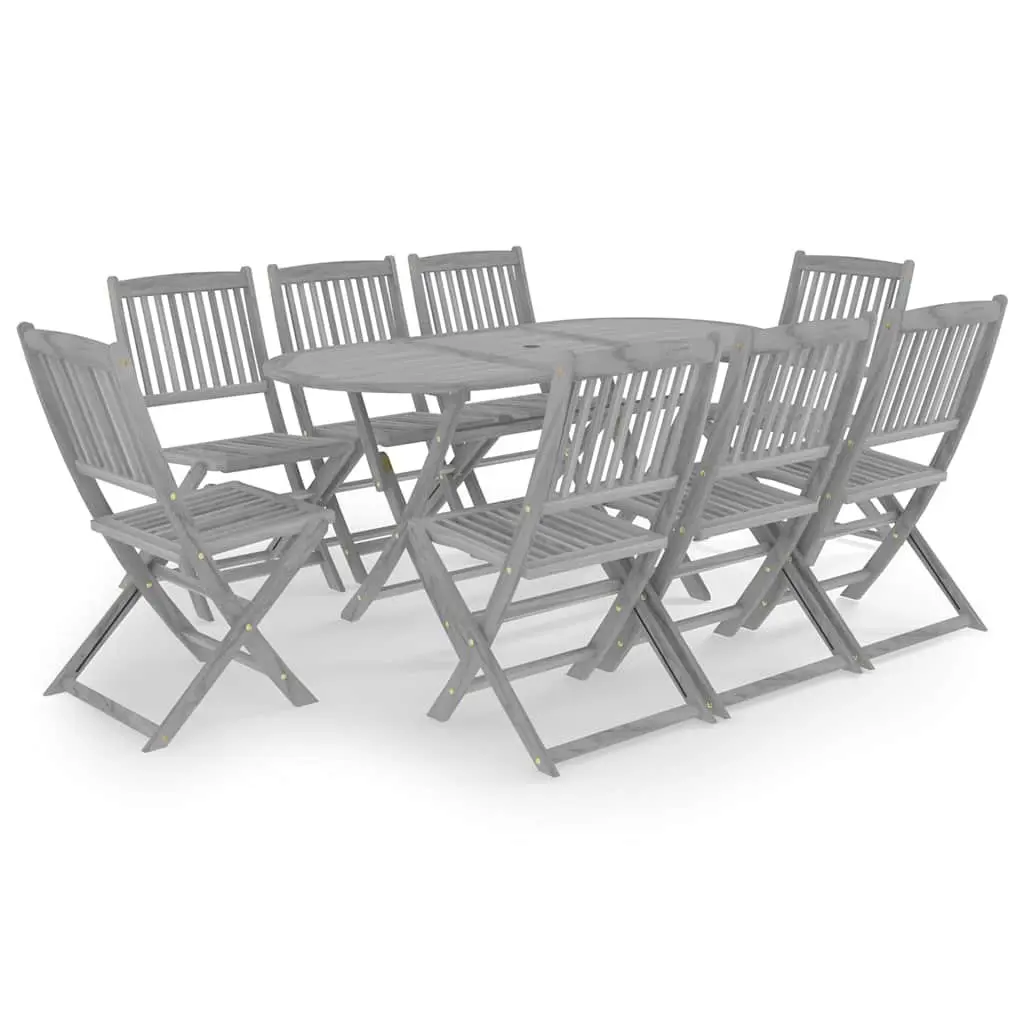 9 Piece Outdoor Dining Set Acacia Wood Grey