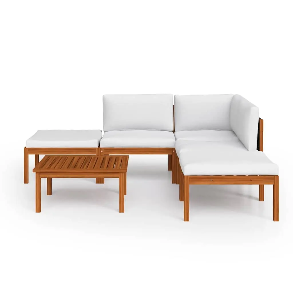 Garden Lounge Set 6 Piece Acacia Wood PE Rattan White