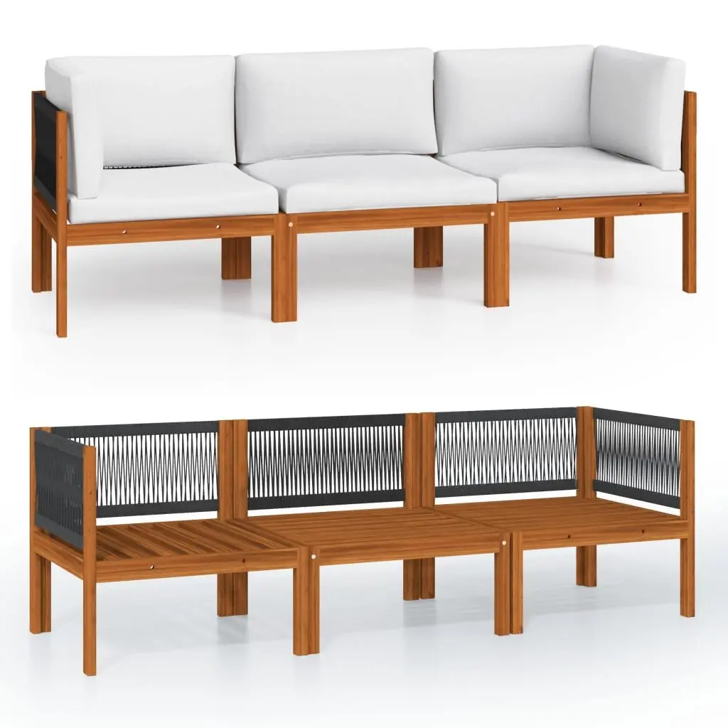 3-Seater Garden Sofa with Rope Backrest in Cream