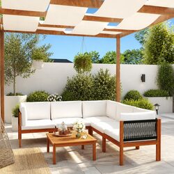 6-Piece White Outdoor Patio Sofa Set with Cushions