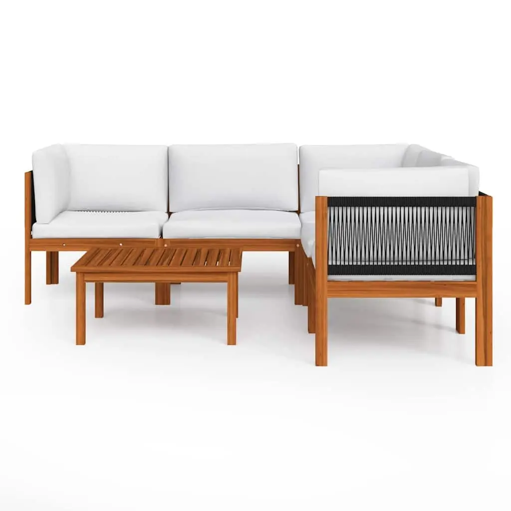 Garden Lounge Set Solid Acacia Wood Rope Woven Backrests 6 Piece Outdoor Furniture White